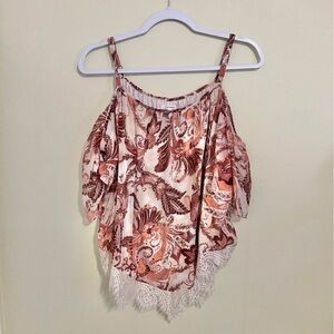 Maurices Paisley Cold-Shoulder Blouse in Brown and Cream